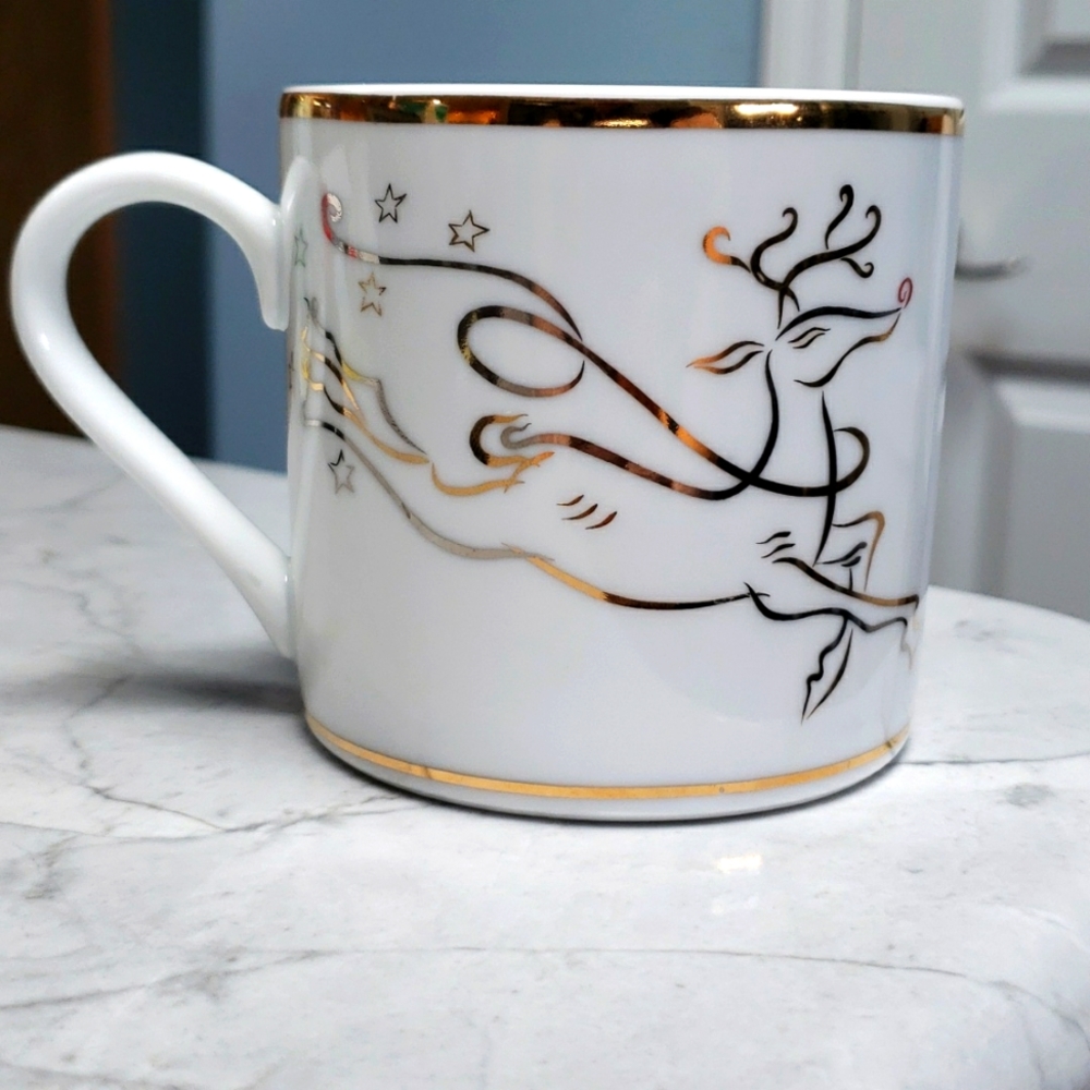 Rudolph Flying Right Gold Rimmed Mug